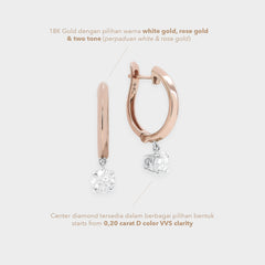 Rose gold hoop earrings with diamonds on a white background